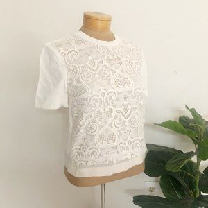 A.L.C. Emroidered Lace Overlay White Blouse 4